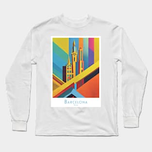 Barcelona Spain Modern Art Abstract Skyline Long Sleeve T-Shirt